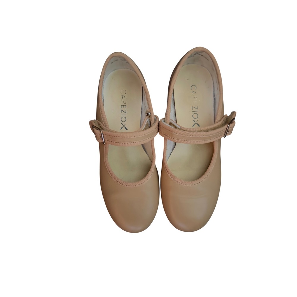 Capezio Tele‎ Tone Tap Shoes Child Size 13 M Tan Leather Mary Jane Strap Buckle